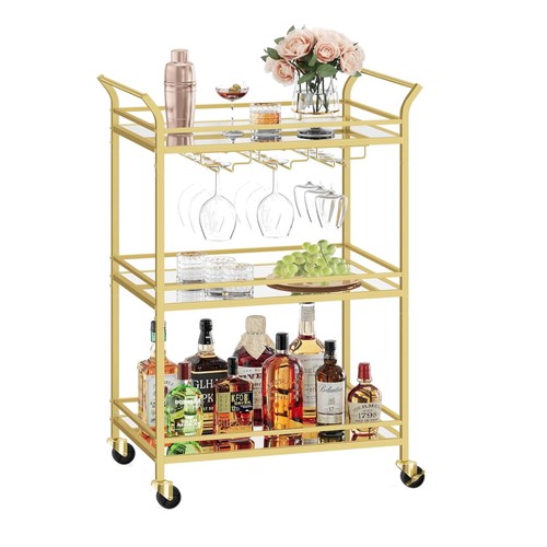 Gold tier drinks trolley - gold, 3-tier