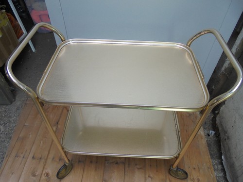 1970s gold tray trolley - tray,